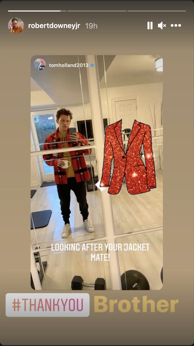 tom holland robert downey jr jacket instagram story 2