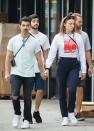 <p>Both wearing white sneakers while walking out in New York City's Soho on September 14, 2017.</p>