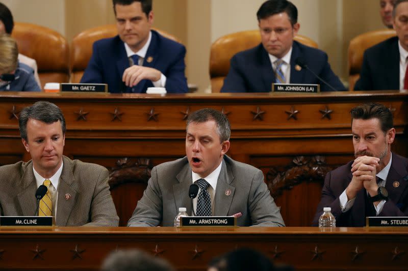 House Judiciary Committee Chairman Rep. Kelly Armstrong, R-ND., votes for the first of two articles during a House Judiciary Committee markup of the articles of impeachment against President Donald Trump in Washington