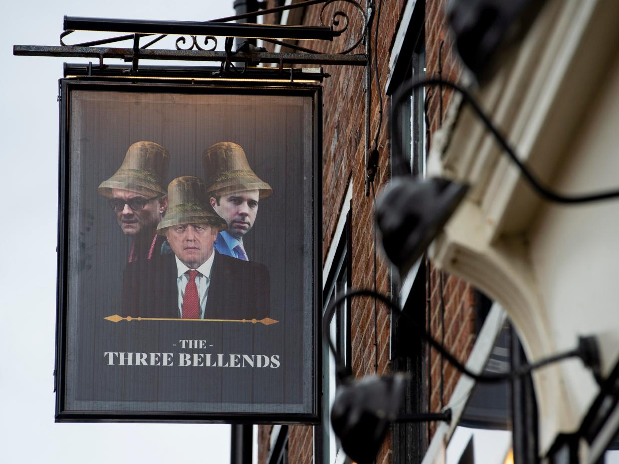 The James Anderson pub, which has been renamed as ‘The Three Bellends’, in protest against the government’s handling of the coronavirus pandemic (EPA)