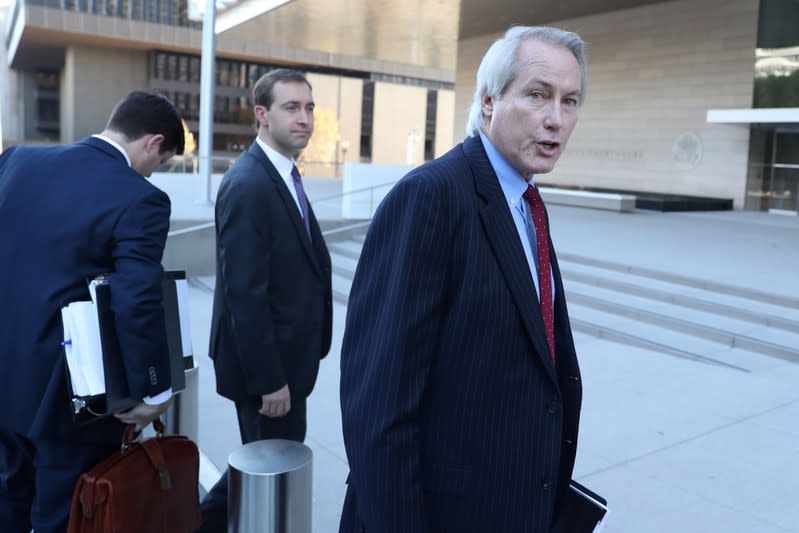 Plaintiff attorney L. Lin Wood arrives for a pretrial hearing for a defamation case in which Elon Musk is accused of defaming British cave diver Vernon Unsworth