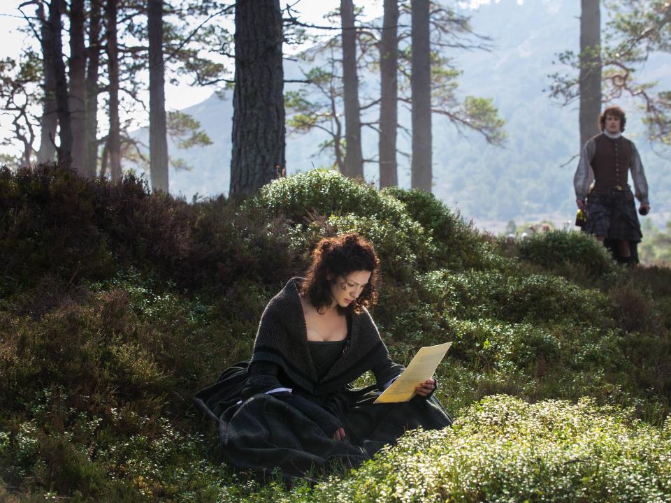 Jamie (Sam Heughan) and Claire (Caitríona Balfe) in "Outlander" season one.