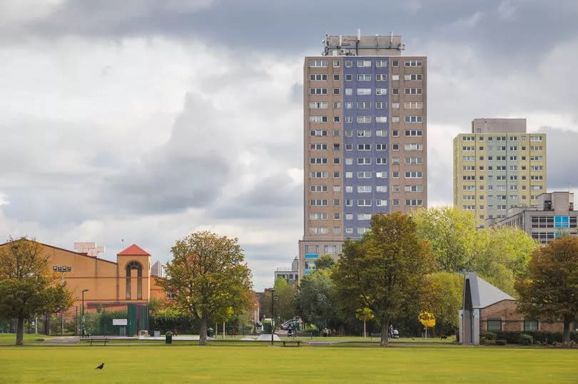 Broadwater Farm estate, a high-density social housing in Tottenham area, North London, seen from Lordship Recreation Ground