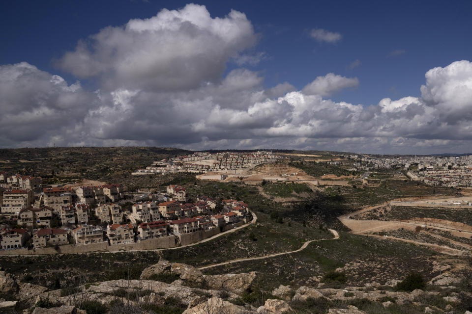 FILE - A general view of the West Bank Jewish settlement of Efrat, Thursday, March 10, 2022. An Israeli rights group says Israel has approved the construction of more than 4,000 settler homes in the occupied West Bank. It’s the biggest advancement of settlement projects since the Biden administration took office. (AP Photo/Maya Alleruzzo)