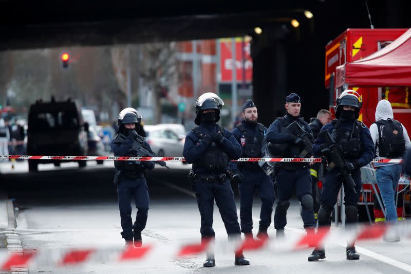 French police secure an area after a knife attack in a public park in Villejuif