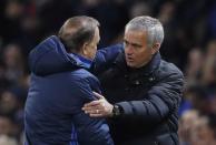 Britain Football Soccer - Manchester United v Fenerbahce SK - UEFA Europa League Group Stage - Group A - Old Trafford, Manchester, England - 20/10/16 Manchester United manager Jose Mourinho and Zenit St Petersburg coach Dick Advocaat after the match Reuters / Phil Noble Livepic