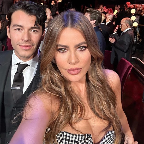 sofia vergara and son manolo at taping of carol burnett show