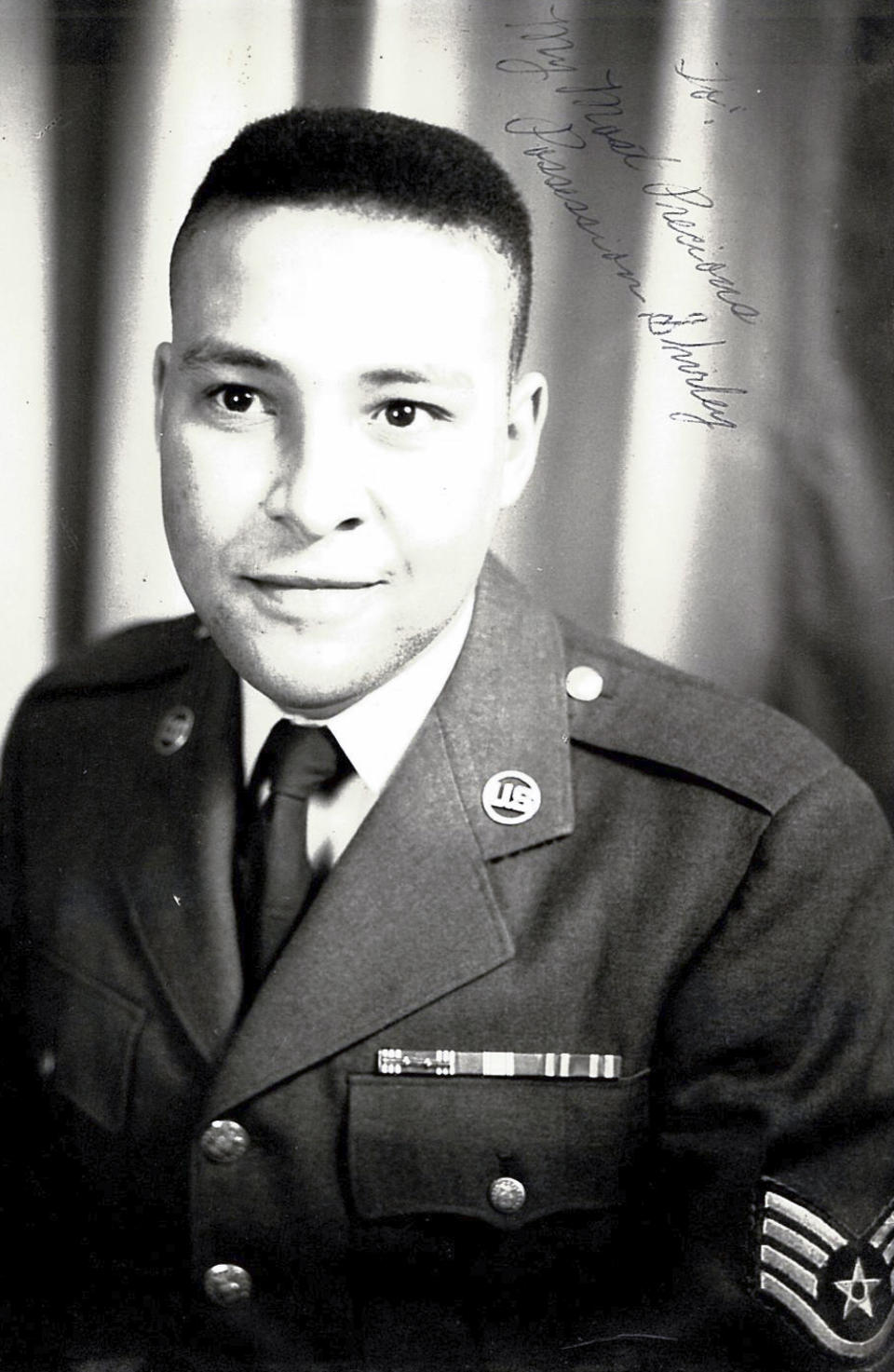 This photo provided by Gary Fields shows his father Staff Sgt. Willie "Bill" Mount Jr., who served in the 87th Air Force squadron, which flew the McDonnell F101B Voodoo out of Clinton County Air Force Base in Wilmington, Ohio. The squadron’s job was to intercept Russian bombers loaded with nuclear bombs if they tried to attack the United States. (AP Photo)