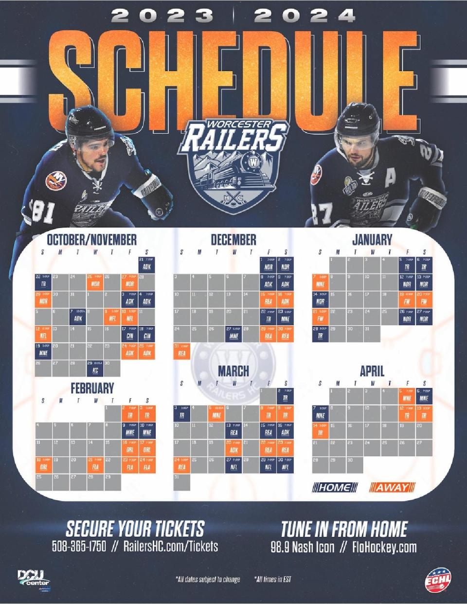 The Worcester Railers have announced their 2023-24 season schedule.