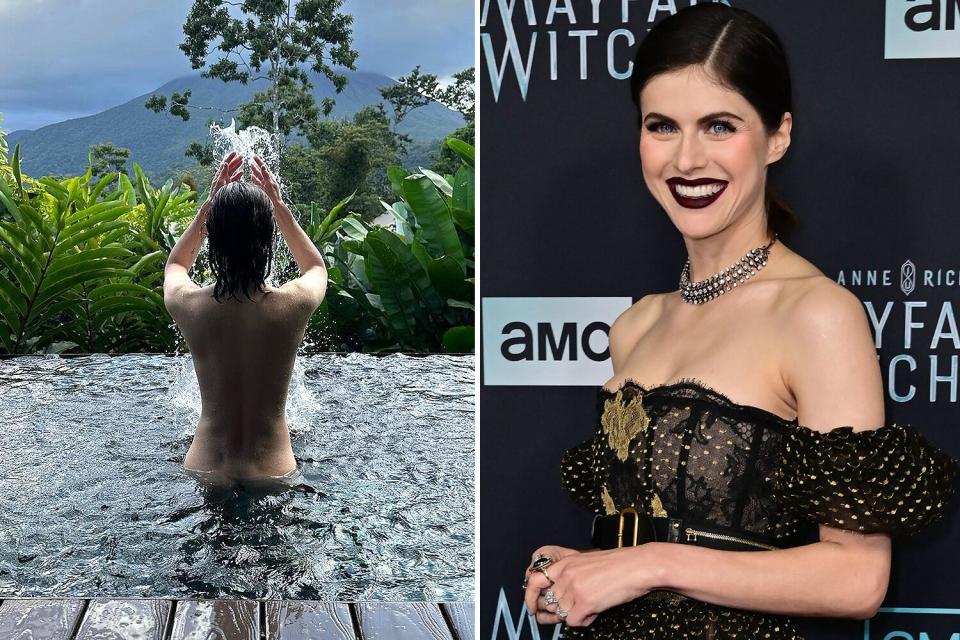 Alexandra Daddario shares cheeky nude photo from the pool on holiday vacation