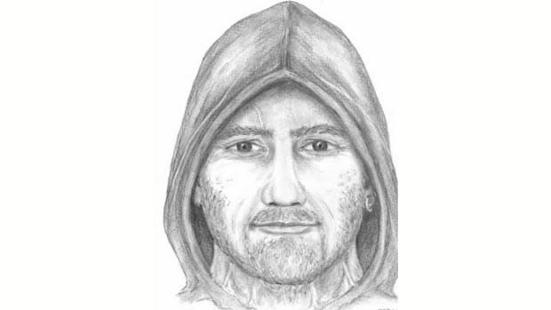 Coquitlam RCMP is looking for a man who allegedly sexually assaulted a teen on Monday morning. He is described as a 35- to 45-year-old man with tan skin, bushy eyebrows, and a stubble. He was last seen wearing a black hoodie with an orange front, dark sweatpants, running shoes and a large silver ring on his left palm. (Coquitlam RCMP - image credit)