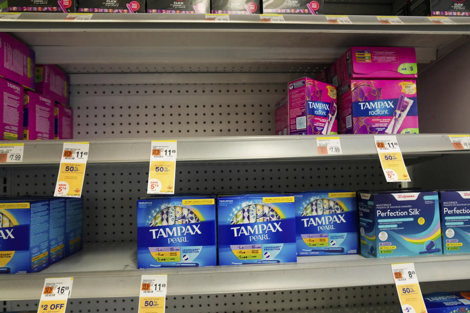 View of menstrual hygiene products at Duane Reade in New York City on June 10, 2022.  (John National/Star Max/IPX)