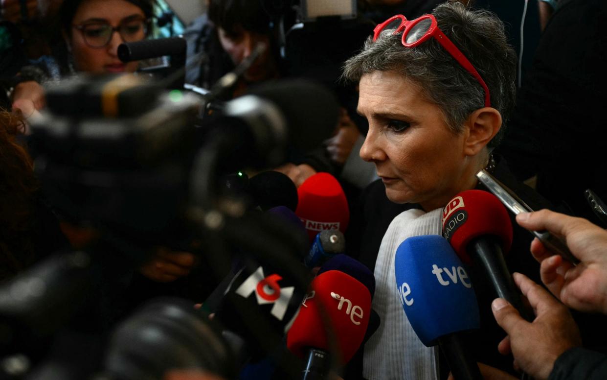 Beatrice Zavarro, lawyer of Dominique Pelicot, speaks to the press outside the Avignon courthouse