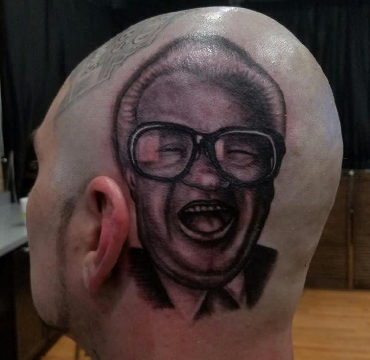 Chicago Cubs Fan in Colorado has tattoo of Harry Caray, skyline