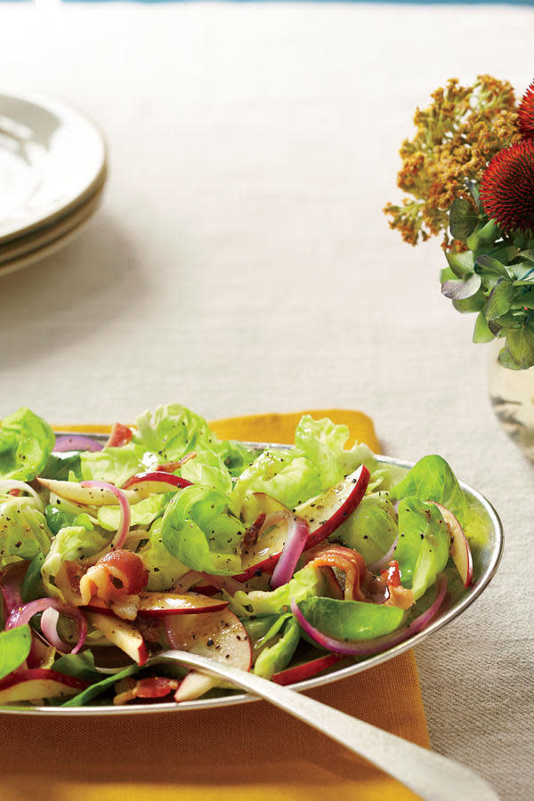 Brussels Sprouts Salad with Hot Bacon Dressing