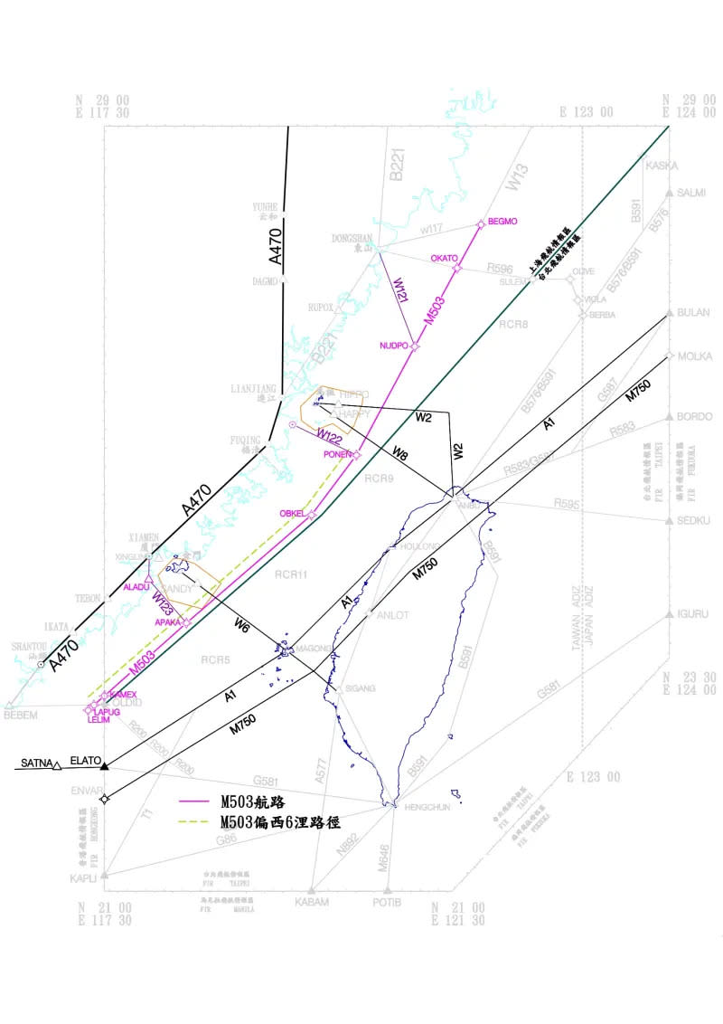 ▲M503 W122 W123示意圖。（圖／民航局提供）