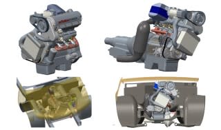 Achates opposed-piston two-stroke diesel engine, as it would be packaged for truck installation