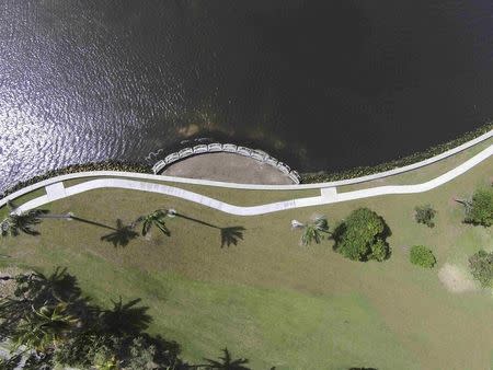 The new "Living Shoreline" is shown in this July 9, 2015 aerial handout photo provided by Palm Beach County July 14, 2015 in Lake Worth, Florida. REUTERS/Palm Beach County/Handout via Reuters