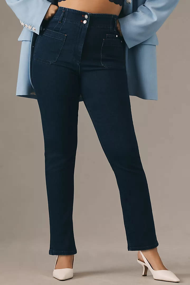 Maeve Junie High-Rise Slim-Leg Jeans. Image via Anthropologie.