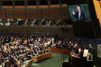 <p>SEPT. 19, 2017 – President Donald Trump speaks to world leaders at the 72nd United Nations (UN) General Assembly at UN headquarters in New York City. This is Trump’s first appearance at the General Assembly where he addressed threats from Iran and North Korea among other global concerns. (Photo: Spencer Platt/Getty Images) </p>