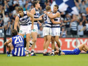 Jimmy Bartel's last-gasp winner for Geelong leaves both sides emotional.