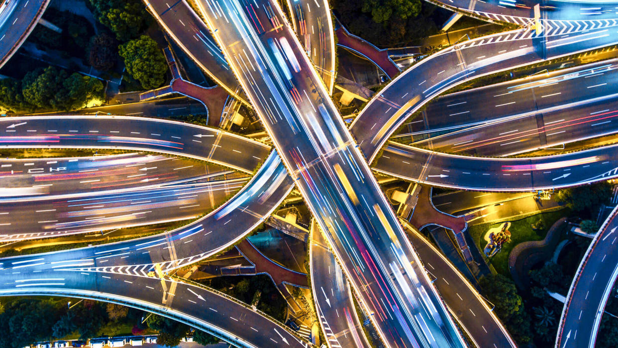 aerial city car highway traffic