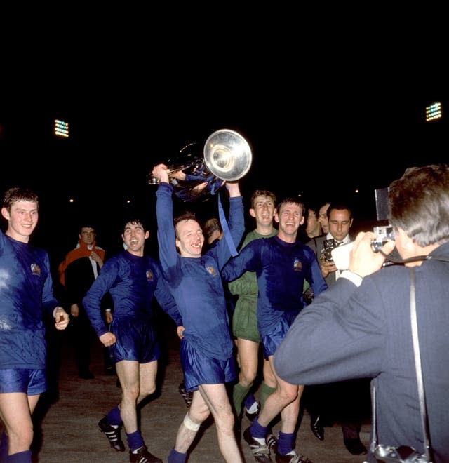 Nobby Stiles (centre) and  Paddy Crerand (far right) helped Manchester United to European success in 1968