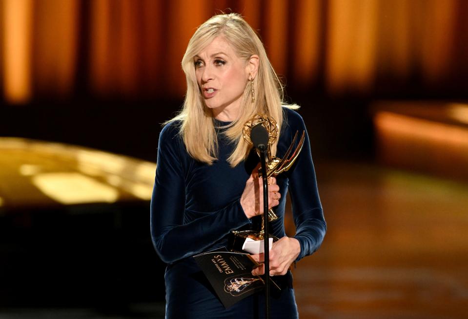 Judith Light accepts the Emmy for outstanding guest actress in a comedy series for "Poker Face - Time Of The Monkey" during night one of the Television Academy's 75th Creative Arts Emmy Awards at the Peacock Theater on Saturday, Jan. 6, 2024 in Los Angeles