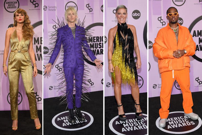 Todos los looks, todos los colores: Taylor Swift, Machine Gun Kelly, Pink y On Da Track, en su llegada a los American Music Awards