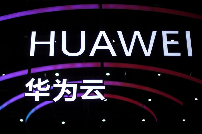 FILE PHOTO: Letterings that form the name of Chinese smartphone and telecoms equipment maker Huawei are seen during Huawei Connect in Shanghai