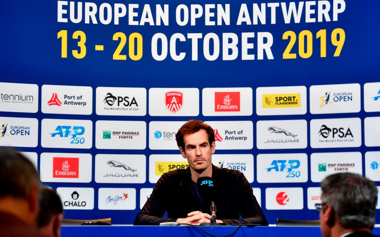 Andy Murray addresses the media ahead of the European Open getting underway in Antwerp - AFP