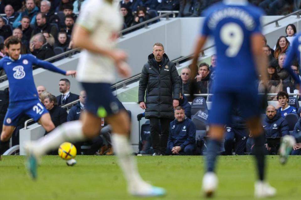 Graham Potter looks on during Chelsea’s game at Tottenham in February