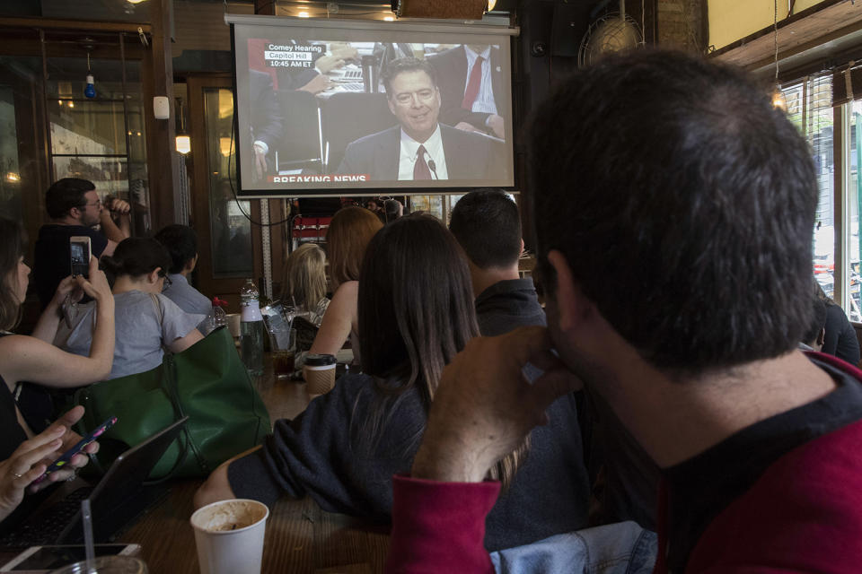 Comey and cocktails: People in bars and restaurants watch ex-FBI director’s testimony