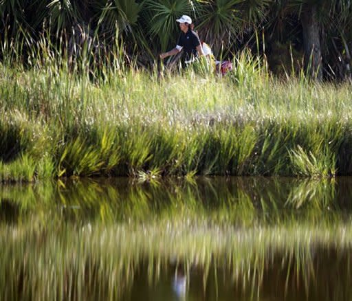 Ryo Ishikawa of Japan walks out of a tee box during round one of the 94th PGA Championship on Kiawah Island, South Carolina