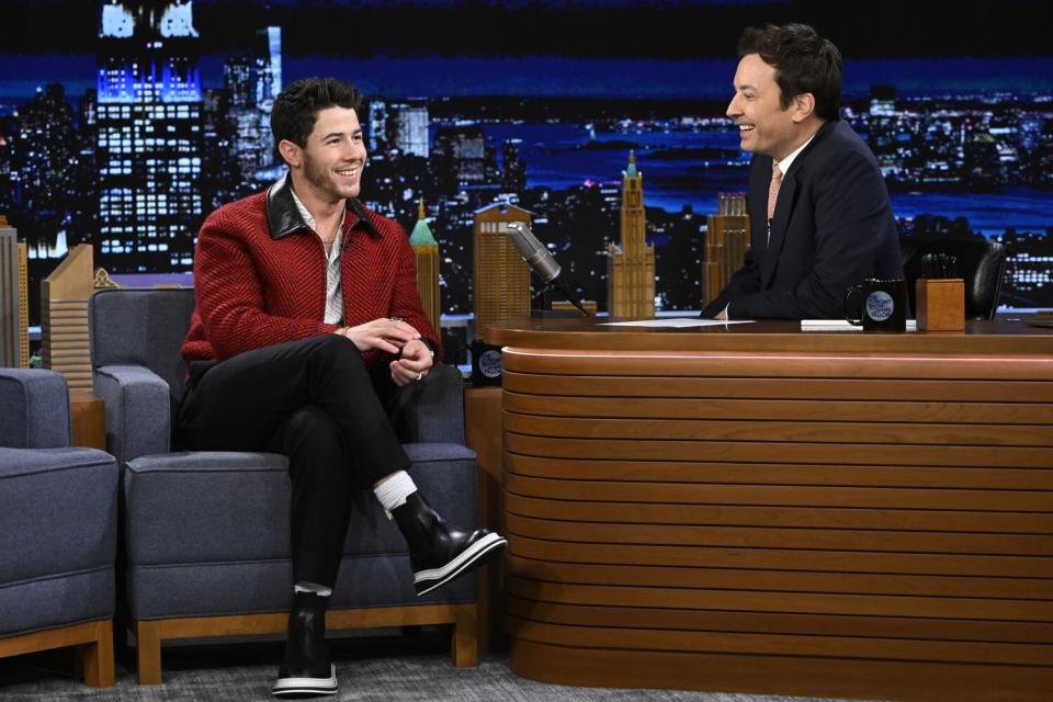 Nick Jonas during an interview with host Jimmy Fallon