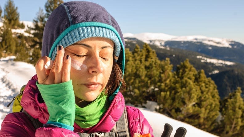 Credit:                      Getty Images / Stuny                                             Keep your skin protected all winter long with sunscreen.