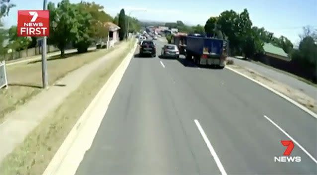 The truck was in the far right lane. Picture: 7 News