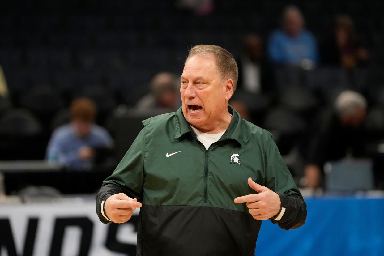 Michigan State Spartans head coach Tom Izzo during practice at Spectrum Center.