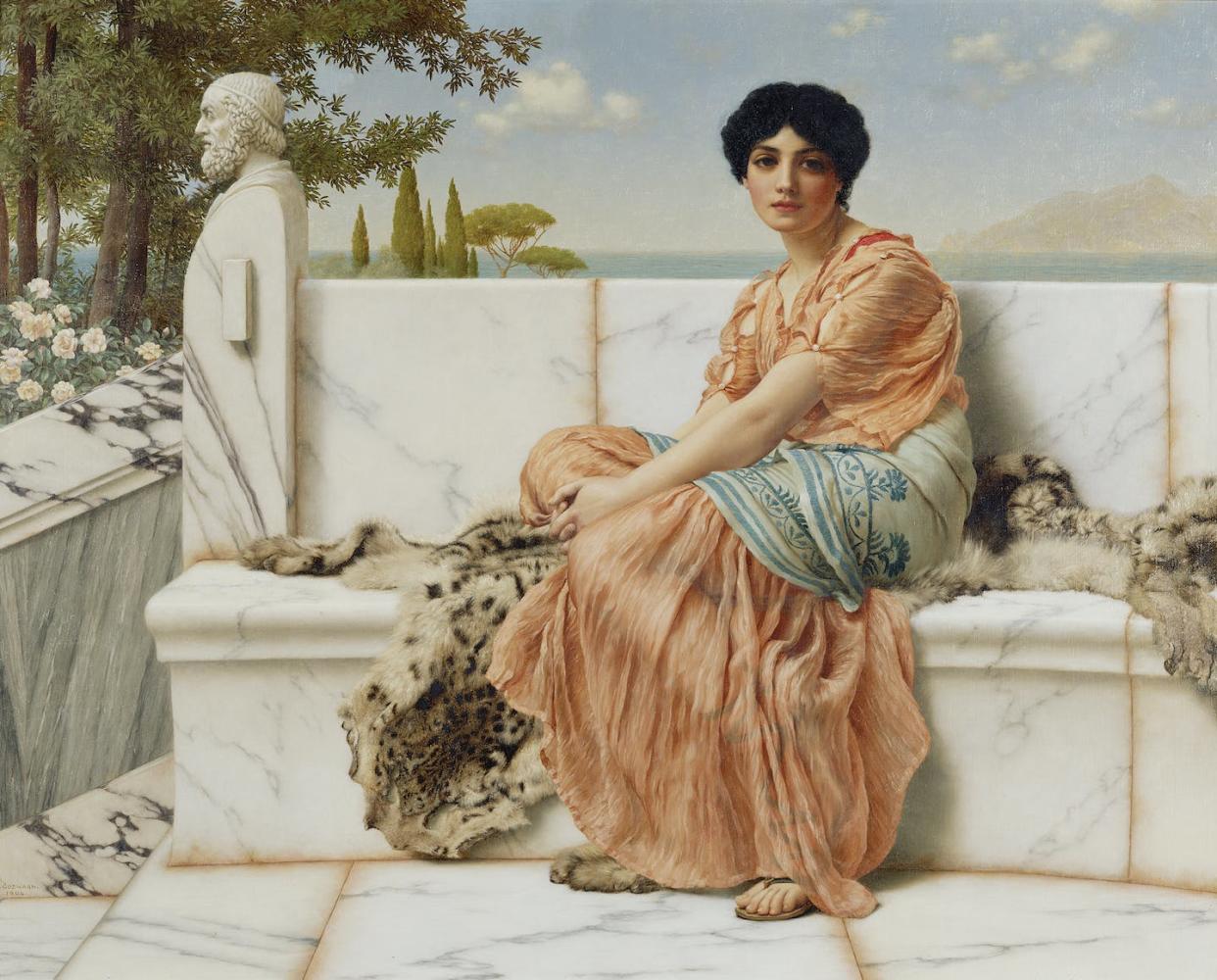 'En los tiempos de Safo', pintura de John William Godward. <a href="https://commons.wikimedia.org/wiki/File:Godward-In_the_Days_of_Sappho-1904.jpg" rel="nofollow noopener" target="_blank" data-ylk="slk:Getty Center / Wikimedia Commons;elm:context_link;itc:0;sec:content-canvas" class="link ">Getty Center / Wikimedia Commons</a>