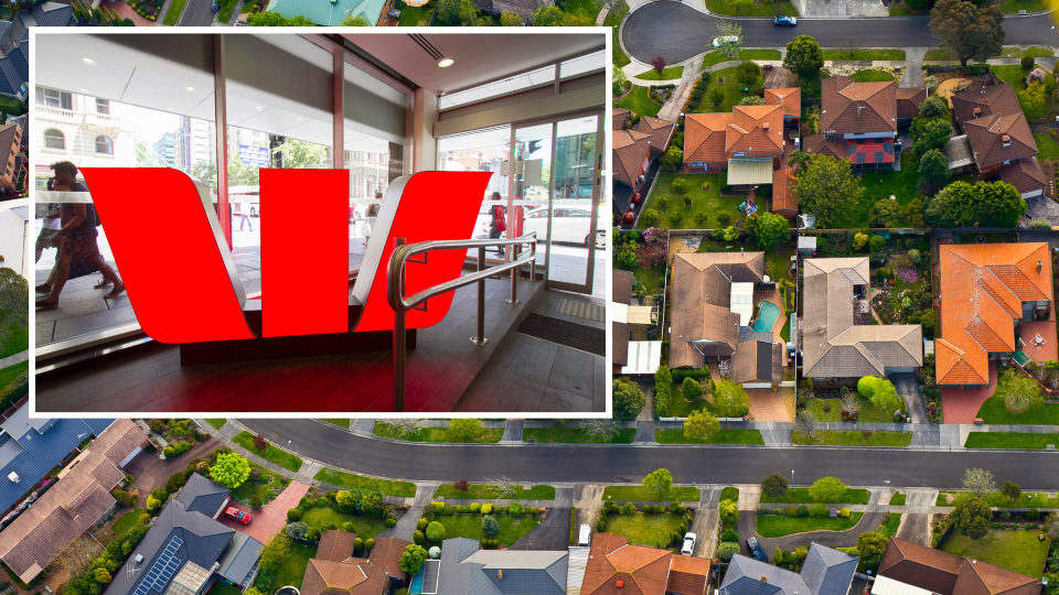 Pictued: Westpac logo and Australian houses. Westpac has announced it will reimburse 40,000 home loan customers. Images: Getty