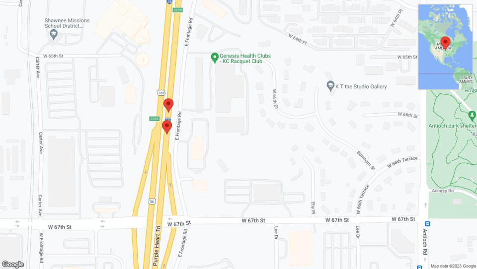 A detailed map that shows the affected road due to 'Broken down vehicle on eastbound I-35 in Mission' on September 23rd at 3:13 p.m.