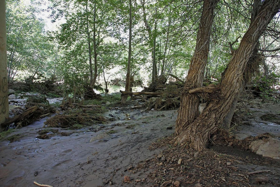 <p>The creek under the First Crossing Bridge is seen Sunday afternoon, July 16, 2017, following a deadly flash-flooding that ripped through Saturday in the Tonto National Forest, Ariz. (Alexis Bechman/Payson Roundup via AP) </p>