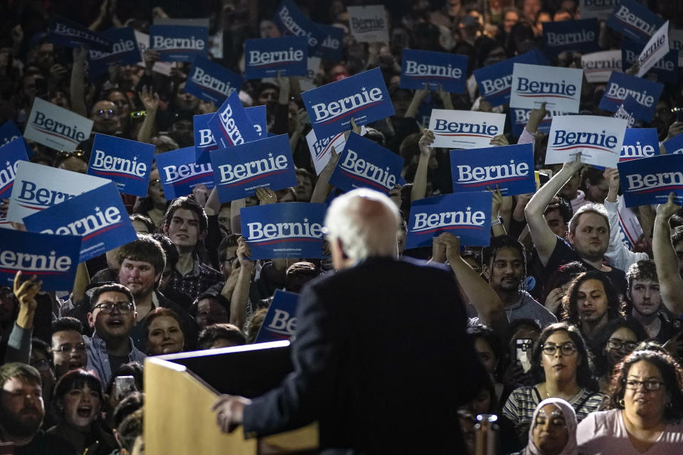 SAN ANTONIO, TX - FEBRUARY 22: Democratic presidential candidate Sen. Bernie Sanders (I-VT) speaks after winning the Nevada caucuses during a campaign rally at Cowboys Dancehall on February 22, 2020 in San Antonio, Texas. With early voting underway in Texas, Sanders is holding four rallies in the delegate-rich state this weekend before traveling on to South Carolina. Texas holds their primary on Super Tuesday March 3rd, along with over a dozen other states (Photo by Drew Angerer/Getty Images)