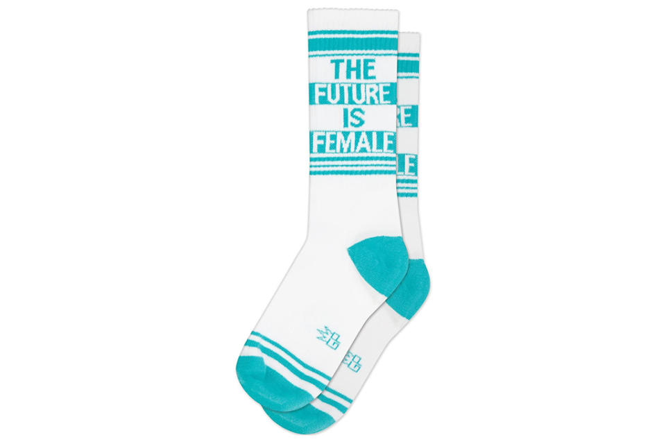 Gumball Poodle, kamala harris, blue, white, 'The Future is Female' socks