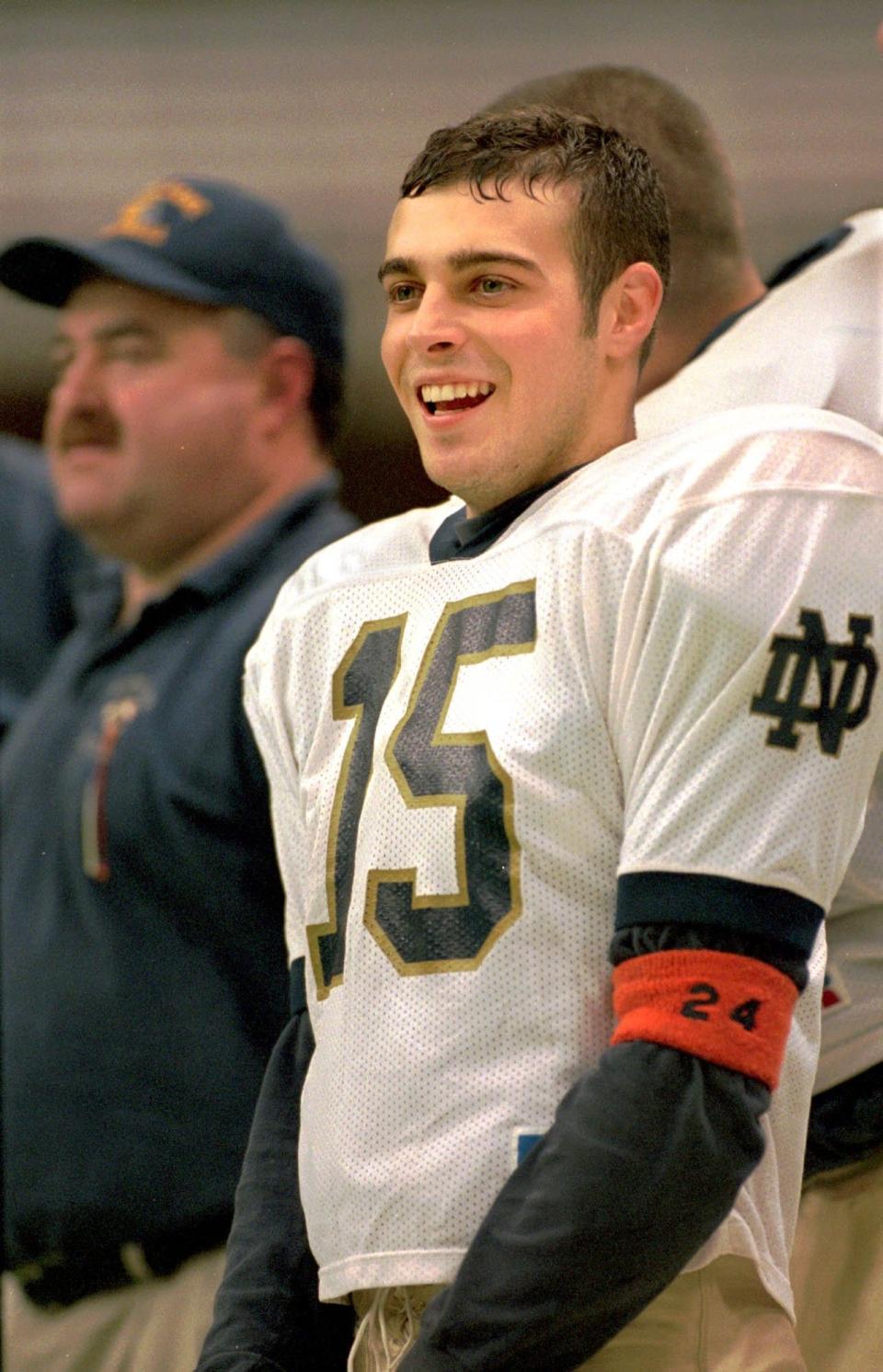 Mike Meck led Elmira Notre Dame to two Section 4 football championships. He is shown with the orange No. 24 armband the Crusaders wore during their run to the 1998 Class C state final following Stephens' death.