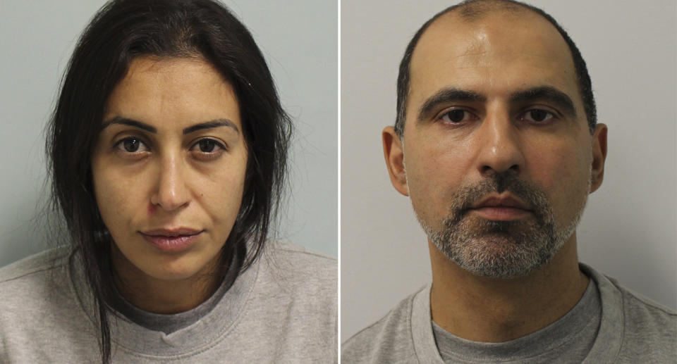 Sabrina Kouider (left) and Ouissem Medouni were found guilty of murdering their French nanny and burning her body on a bonfire in their London backyard. Source: Metropolitan Police via AAP