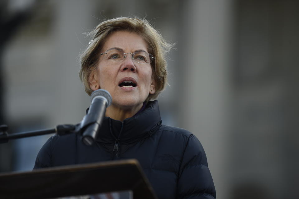 Democratic presidential hopeful Sen. Elizabeth Warren, D--Mass., speaks at a Dr. Martin Luther King Jr. Day rally Monday, Jan. 20, 2020, in Columbia, S.C. (AP Photo/Meg Kinnard)