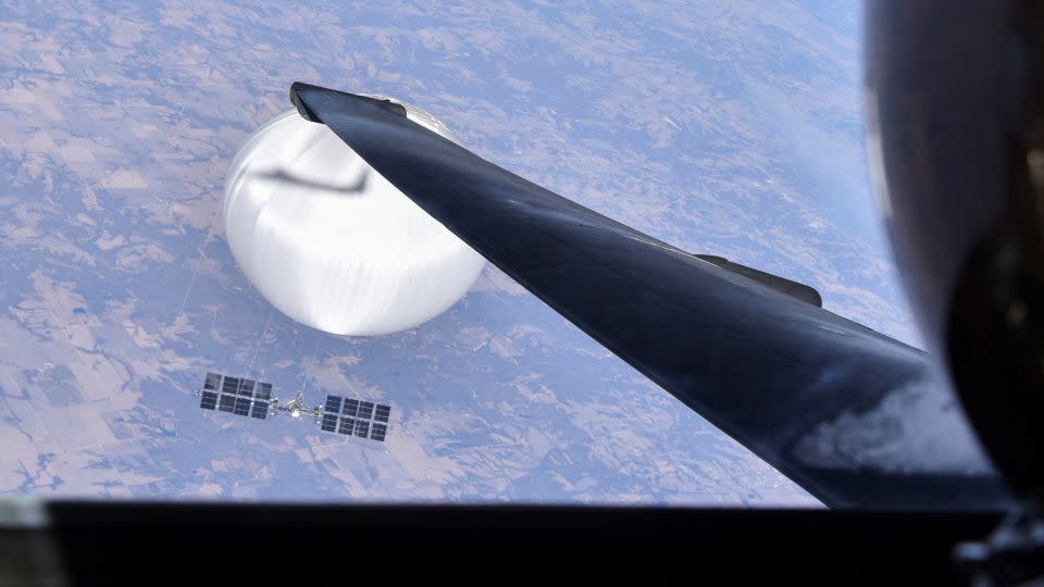 A US Air Force U-2 pilot looks down at the suspected Chinese surveillance balloon as it hovers over the central continental United States on February 3, 2023 before later being shot down by the Air Force off the coast of South Carolina. - U.S. Air Force/Department of Defense/Handout/Reuters