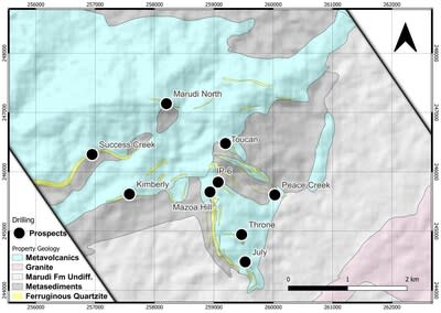 Figure 1. New Marudi property scale geology. (CNW Group/Golden Shield Resources)