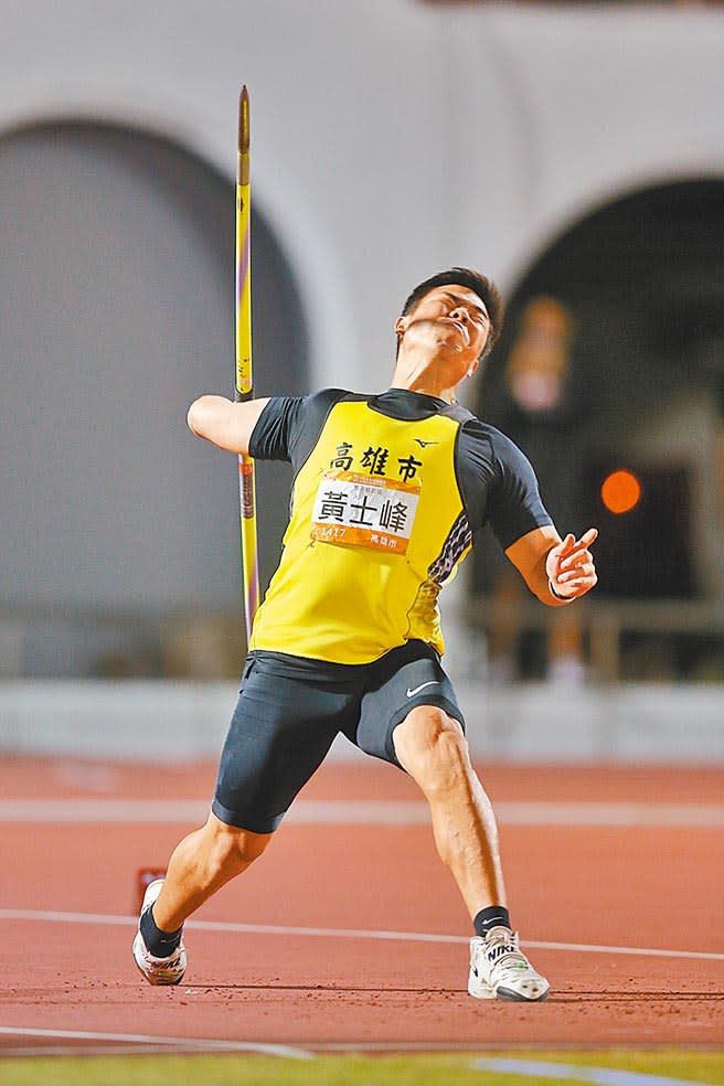 男子標槍決賽，東京奧運國手黃士峰最終以78.18公尺奪金。（杜宜諳攝）